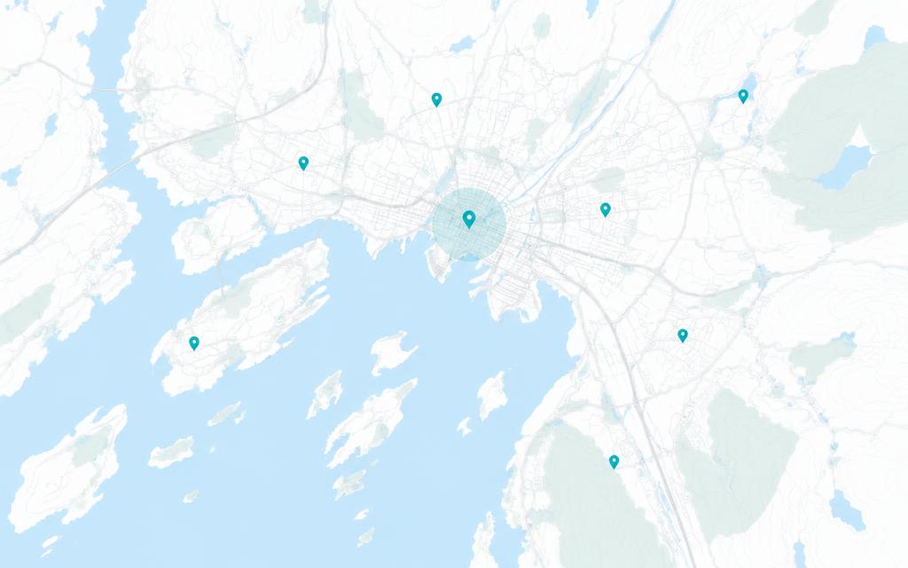 Kart over Oslo med markert lokal søkeposisjon